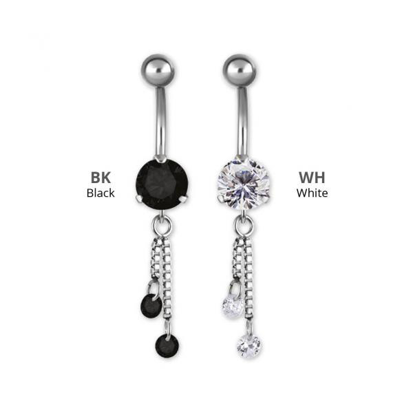 SS316L MINI BELLY BANANA W. CHAIN FLOATING ZIRCONIA DANGLE