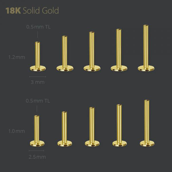 18K GOLD THREADLESS MICRO LABRET PIN (0.5TL SYSTEM)