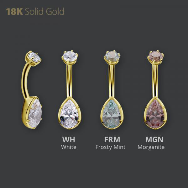 18K GOLD INT. BELLY BANANA SET W. PEAR SHAPE PREMIUM ZIRCONIA