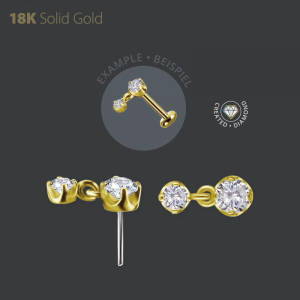 18K GOLD THREADLESS ATTACHMENT W. DANGLE SET W. LAB CREATED DIAMONDS