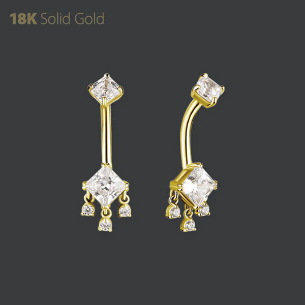 18K GOLD INTERNAL THREADED PETIT BELLY BANANA SET W. PREMIUM ZIRCONIA