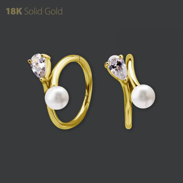 18K GOLD RING SET W. FRESH WATER PEARLS & PREMIUM ZIRCONIA
