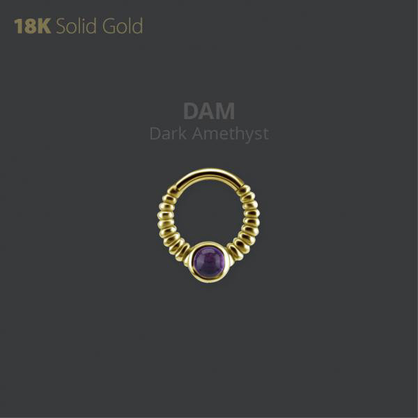 18K GOLD DAITH & SEPTUM CLICKER SET W. GENUINE DARK AMETHYST