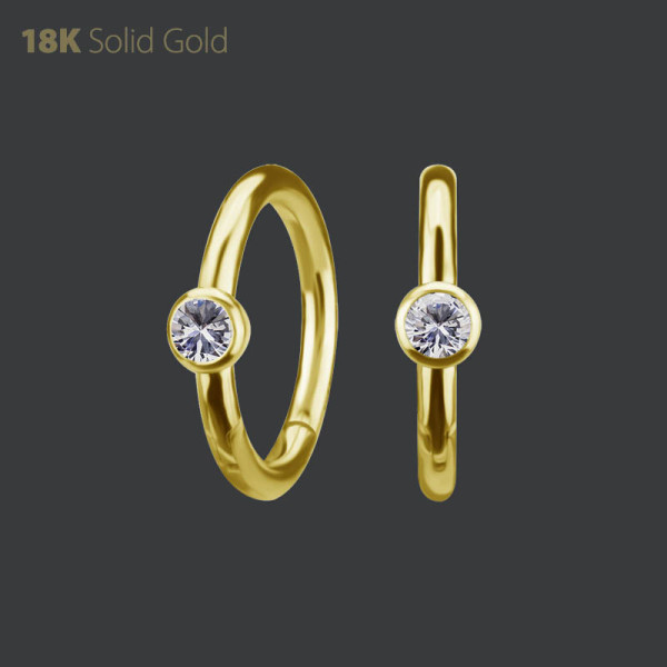 18K GOLD HINGED NOSE RING SET WITH PREMIUM ZIRCONIA
