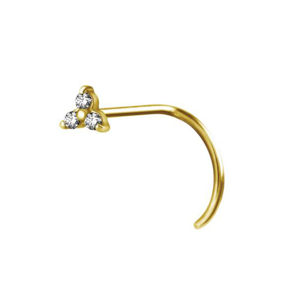 24K GOLD PVD SS316L NOSE STUD (TRINITY, CZ PRONG SETTING)