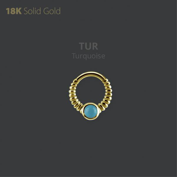 18K GOLD DAITH & SEPTUM CLICKER SET W. GENUINE TURQUOISE