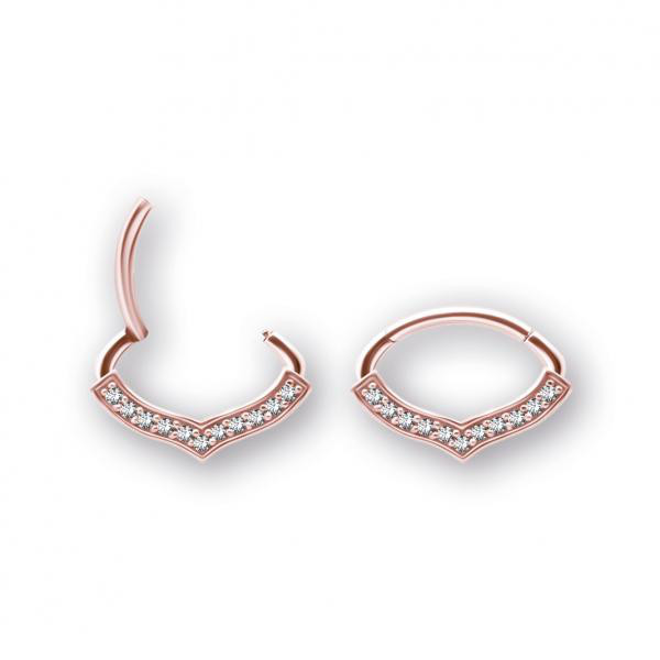 ROSE GOLD PVD SS316L HINGED SEPTUM/DAITH CLICKER SET W. PREMIUM ZIRCONIA