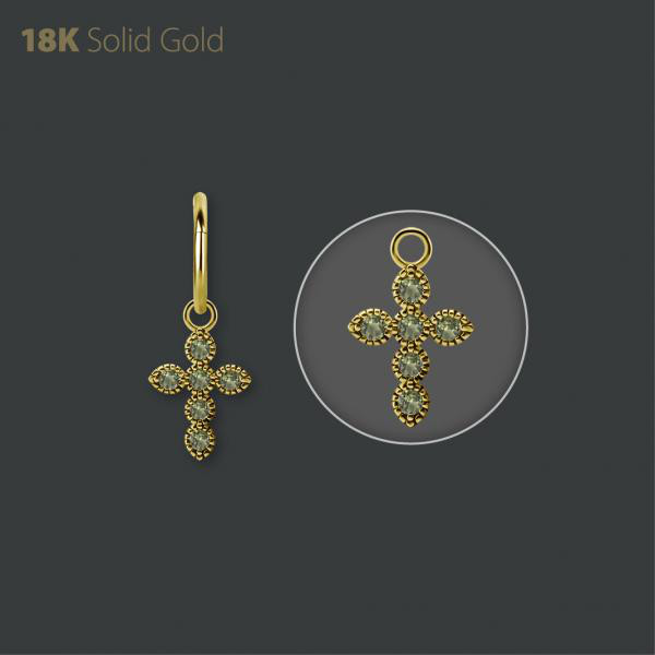 18K GOLD CROSS CHARM SET WITH GENUINE PERIDOT