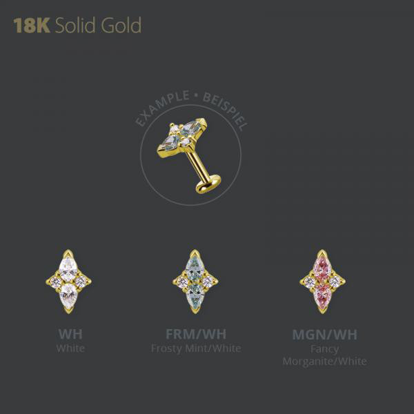 18K GOLD INTERNAL MICRO ATTACHMENT SET W. PEAR SHAPE PREMIUM ZIRCONIA