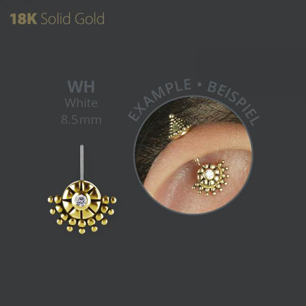 18K GOLD THREADLESS ATTACHMENT FOR VERTICAL HELIX SET W PREMIUM ZIRCONIA
