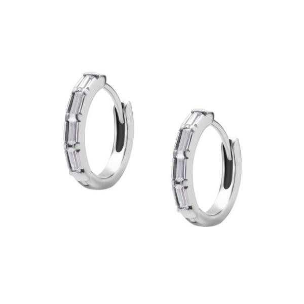 SS316L EAR HOOPS SET W. BAGUETTE CUBIC ZIRCONIA (PAIR)