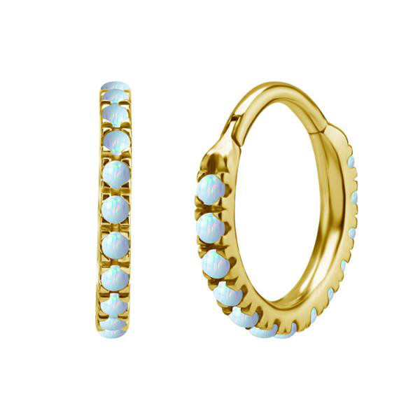 24K GOLD PVD SS316L CLICKER PRONGS SET WITH LAB CREATED CREATED OPAL