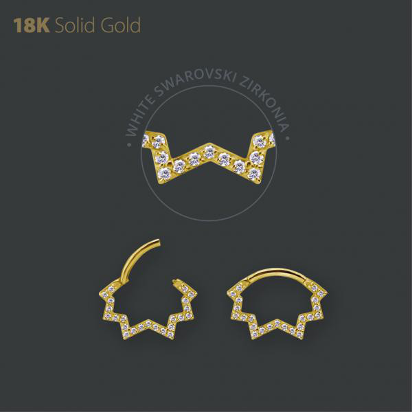 18K GOLD HINGED DAITH/SEPTUM CLICKER SET W. PREMIUM ZIRCONIA