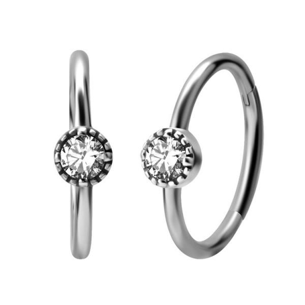 SS316L HINGED CONCH RING SET W. CUBIC ZIRCONIA 3MM