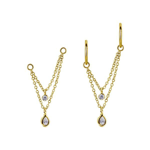 24K GOLD PVD SS316L CONNECTING CHAINS FOR HINGED SEGMENT RING FLOATING ZIRCONIA DANGLE