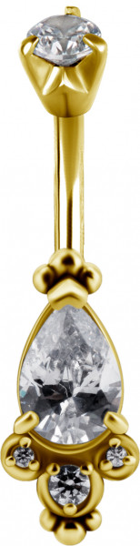 24K GOLD PVD SS316L TRIBAL DOUBLE JEWELLED BANANA WITH SET CUBIC ZIRCONIA