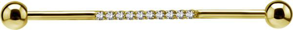 24K GOLD PVD SS316L INDUSTRIAL BARBELLS SET W. CUBIC ZIRCONIA