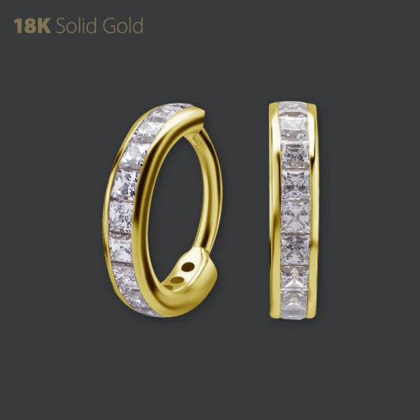 18K GOLD HINGED RING SET W. PRINCESS CUT PREMIUM ZIRCONIA