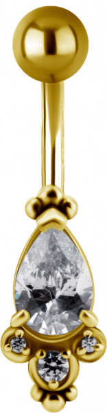 24K GOLD PVD SS316L TRIBAL BANANA WITH SET CUBIC ZIRCONIA