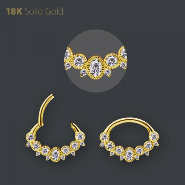 18K GOLD SEPTUM AND DAITH CLICKER SET W. PREMIUM ZIRCONIA