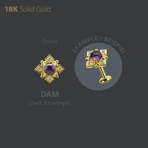 18K GOLD INTERNAL MICRO ATTACHMENT SET WITH GENUINE DARK AMETHYST AND PREMIUM ZIRCONIA