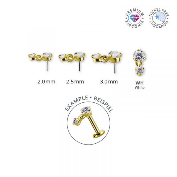 18K GOLD PVD CoCr NF THREADLESS 3 PRONG MICRO ATT. W. DANGLE SET W. PREMIUM ZIRCONIA