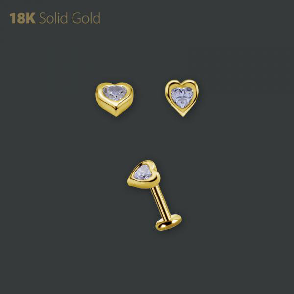 18K GOLD INTERNAL MICRO ATTACHMENT SET W. HEART SHAPE PREMIUM ZIRCONIA