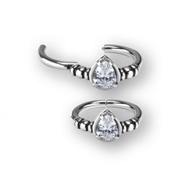 SS316L HINGED RING W. TEARDROP SET W. CUBIC ZIRCONIA