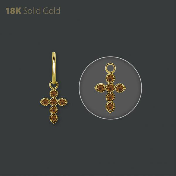 18K GOLD CROSS CHARM SET WITH GENUINE CITRINE