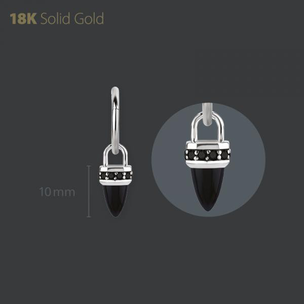 18K WHITE GOLD CHARM SET W. GENUINE BLACK AGATE BULLET AND PREMIUM BLACK SPINEL