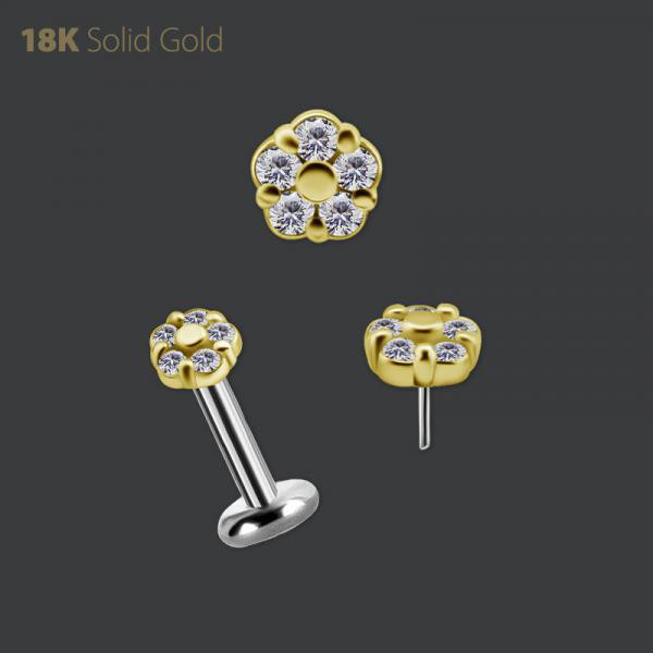 18K GOLD THREADLESS FLOWER MICRO ATT. SET W. PREMIUM ZIRCONIA