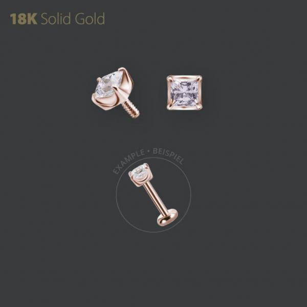 18K ROSE GOLD INTERNAL MICRO ATTACHMENT SET WITH PRINCESS CUT PREMIUM ZIRCONIA