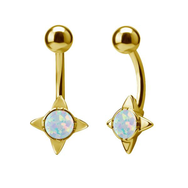 24K GOLD PVD SS316L BELLY BANANAS SET W.LAB CREATED OPALS