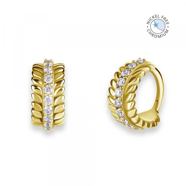 18K GOLD PVD CoCr NF HINGED SEGMENT RING FEATHERS SET W.PREMIUM ZIRCONIA