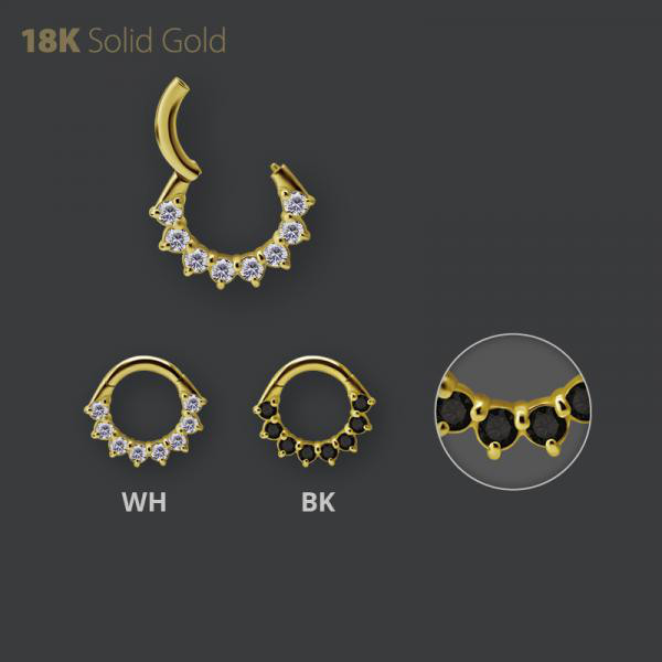 18K GOLD HINGED SEPTUM & DAITH CLICKER SET W. PREMIUM ZIRCONIA