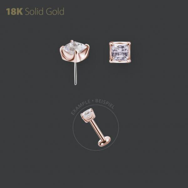 18K ROSE GOLD THREADLESS ATT. SET W. PRINCESS CUT PREMIUM ZIRCONIA