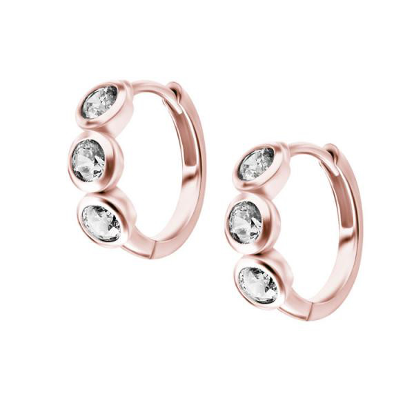ROSE GOLD PVD SS316L EARHOOPS SET W. CUBIC ZIRCONIA (PAIR)