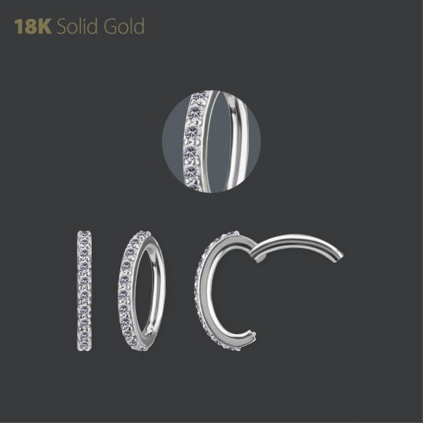 18K WHITE GOLD OVAL BELLY CLICKER SET W. PREMIUM ZIRCONIA