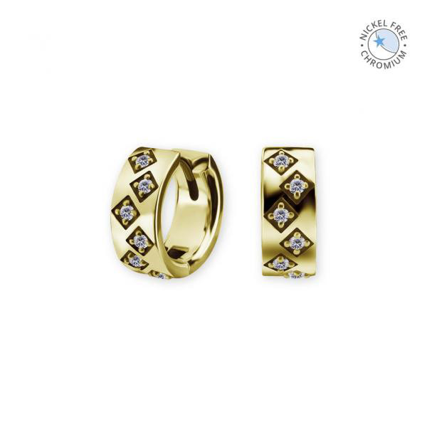 18K GOLD PVD CoCr NF HINGED EAR HOOPS SET W. PREMIUM ZIRCONIA