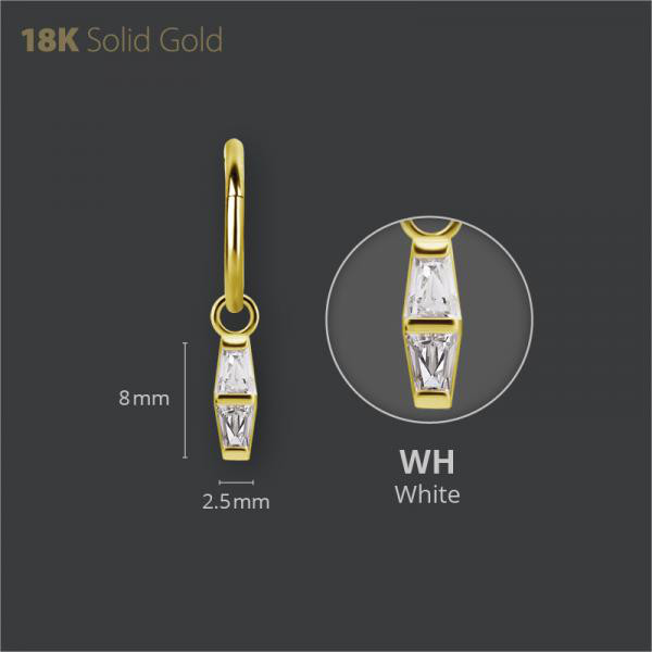 18K GOLD CLICKER CHARM SET W. TAPPER BAGUETTE PREMIUM ZIRCONIA