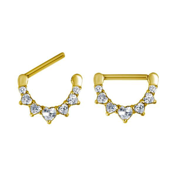 24K GOLD PVD SS316L JEWELLED NIPPLE CLICKER SHIELD (CZ PRONGS SETTING)