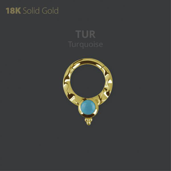 18K GOLD DAITH & SEPTUM CLICKER SET W. GENUINE TURQUOISE