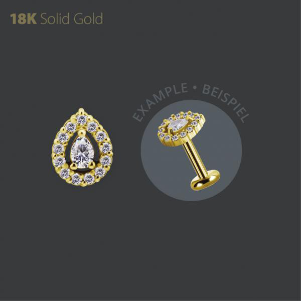 18K GOLD THREADLESS ATTACHMENT SET W. PEAR SHAPE PREMIUM ZIRCONIA