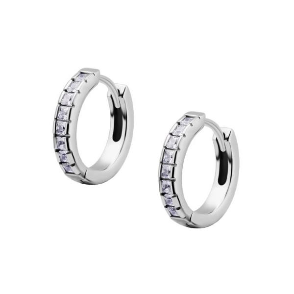 SS316L EAR HOOPS SET W. SQUARE CUBIC ZIRCONIA (PAIR)