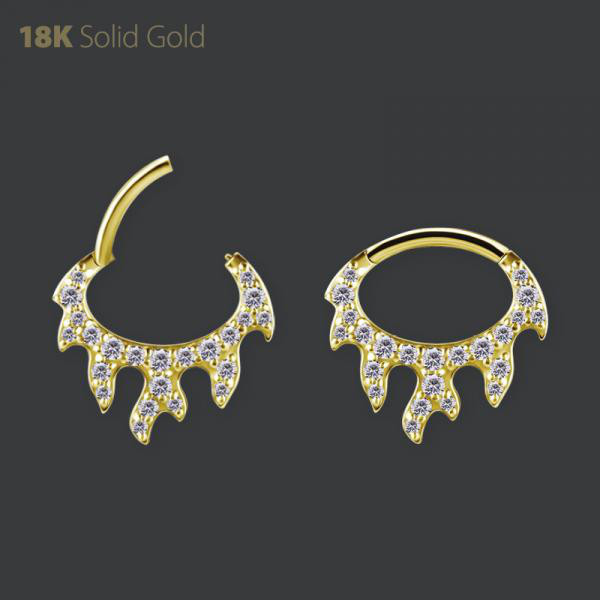 18K GOLD HINGED DAITH CLICKER SET W. PREMIUM ZIRCONIA