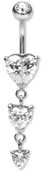 SS316L JEWELLED BANANA W. DANGLE HEART CZ (PRONG SET 8-6-4MM)