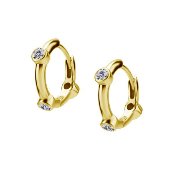 24 GOLD PVD SS316L EARHOOPS BEZEL SET W.CUBIC ZIRCONIA