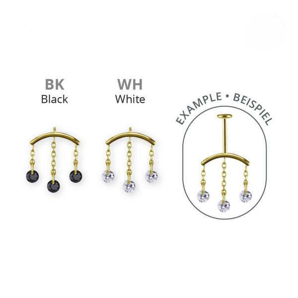 24K GOLD PVD TITANIUM INTERNAL ATTACHMENT FOR VERTICAL HELIX W.CUBIC ZIRCONIA