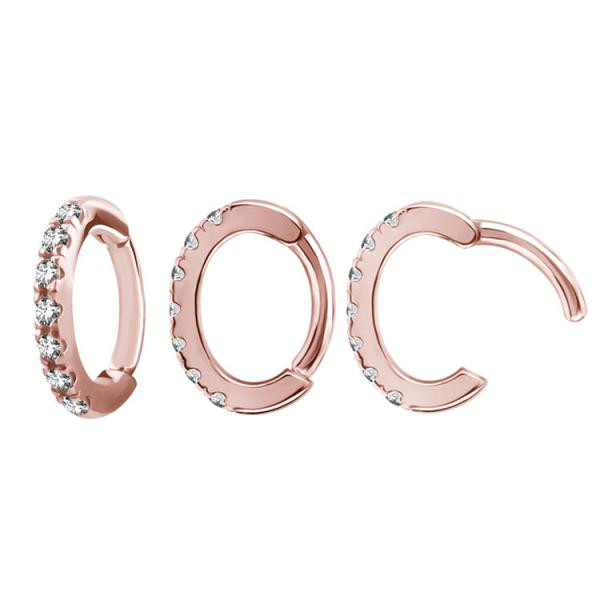 ROSE GOLD PVD SS316L ROOK OVAL HINGED CLICKERS SET W. PREMIUM ZIRCONIA