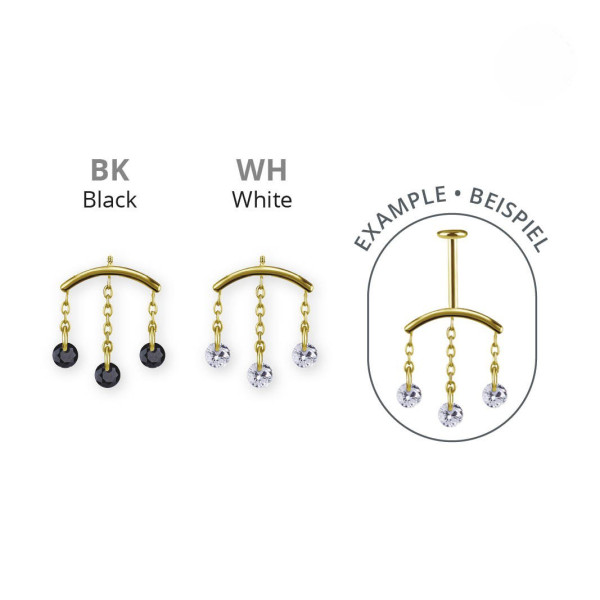 24K GOLD PVD TITANIUM INTERNAL ATTACHMENT FOR FLAT HELIX W. CUBIC ZIRCONIA